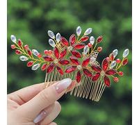 IYOU Novia Boda Peine Diamante de Imitación Rojo Pedazo de Cabello Flor Paseo Nupcial Fuente Accesorios por Mujeres