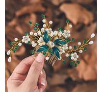 IYOU Peigne à Cheveux Novia de Perle Peignes Latéraux de Mariage de Cristal Verde Tocado Hoja Prom Invitado Novia Accesorios para el Cabello para Mujeres