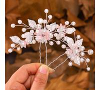 IYOU Perla Boda Horquillas Plata Flor Novia Piezas para el Pelo Dama de Honor Novias Accesorios para el cabello para Mujer(Paquete de 2)