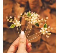 IYOU Perlas Boda Horquillas Oro Flor Accesorios para el cabello Novia Hoja Cuentas Invitados Dama de honor Pieza de cabeza para Mujeres (3 unidades)