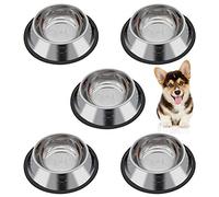 Iyowei 5Pcs Comedero Perros Pequeños y Gatos de Acero Inoxidable con Base de Silicona Antideslizante, Plato Perro Pequeño Cuencos Comedero para Mascotas para Comida y Agua (15.6 * 3.5cm)