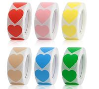 Iyowei 6 Rollos 3000 Pegatinas en Forma de Corazón, Adhesivo 2.5cm Papel Autoadhesivo para DIY Artesanía Regalos 6 Colores