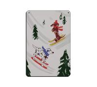 IYTAFGYT Tarjeta de Navidad con diseño de perros esquiadores, cartel de metal de estaño, arte elegante, retro, pintura de hierro, bar, cueva, cafetería, familia, garaje, póster decorativo de pared, 20
