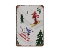 IYTAFGYT Tarjeta de Navidad con diseño de perros esquiadores, cartel de metal de estaño, arte elegante, retro, pintura de hierro, bar, cueva, cafetería, familia, garaje, póster decorativo de pared, 20