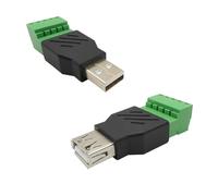 iYueMps Adaptador de bloque de terminales de tornillo USB 2.0, 1 juego de adaptador de terminal USB, USB 2.0 tipo A macho/hembra a conector de terminal de tornillo de 5 pines para carga y