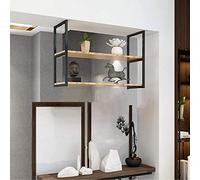 IYUESQ Estante de Techo para Colgar en el Techo, Soporte de Tubo Plano Negro, Estante de Cocina rústico Industrial Negro, para exhibición, Libros, Almacenamiento y decoración, 2 Niveles (