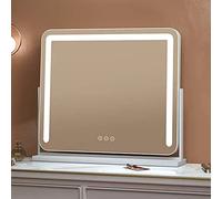 IYUESQ LED Desktop Makeup Mirror, Rectangular Makeup Mirror, Dressing Table Mirror with Lights, Three Colour Light Source, 360°Rotating Cosmetic Mirror,Vanity Cosmetic Mirror with Touch S