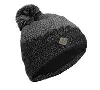 Izas - Gorro para Mujer - Gorro de Invierno con Pompón - Elaborado en Poliéster y Acrílico - Diseño con Chapa de Cobre de la Marca - Cálido y Ligero - Kazbek Negro y Gris Oscuro - Talla Única