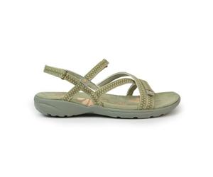 Izas Tencelle V4 Sandalias de Mujer para Verano para Senderismo y Trekking. Calzado de Caminar Deportivo y Cómodo. Sandalias Planas con 3 Ajustadores. Color Caqui