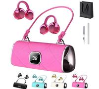Izbdcy Lilyrhyme Fashionable Clip-On Wireless Headphones, Handbag-Style Clip-On Wireless Earbuds with LED Display, Open Ear Bluetooth Earbuds Ultra-Long Standby for Sports,Travel,Commuting (Pink)