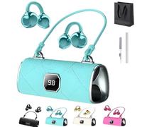 Izbdcy Lilyrhyme Fashionable Clip-On Wireless Headphones, Handbag-Style Clip-On Wireless Earbuds with LED Display, Open Ear Bluetooth Earbuds Ultra-Long Standby for Sports,Travel,Commuting (Blue)