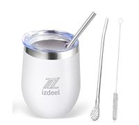 izdeel Mate Argentino Kit Yerba Mate 350 ml Juego de Yerba Mate - Incluye 1 Bombillas y Cepillo, Set de Argentino Maté Yerba | Tapa Libre de BPA, Juego de Té de Acero Inoxidable para Yerba (blanco)