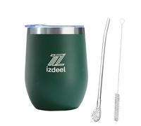 izdeel® Mate Argentino Kit Yerba Mate 350 ml Juego de Yerba Mate - Incluye 1 Bombillas y Cepillo, Set de Argentino Maté Yerba | Tapa Libre de BPA, Juego de Té de Acero Inoxidable para Yerba (verde)