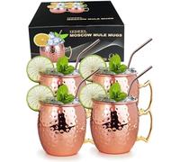 izdeel Vasos Moscow Mule Cobre Mug de Moscú Copas de Cóctel, para Cócteles, Vodka, Bebidas Frías, Hogar, Bar, Fiesta, San Valentín, Navidad, Año Nuevo, Cumpleaños, Regalos Caja (4 Tazas y 4 Pajitas)