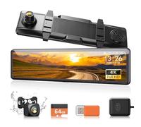 iZEEKER 4K Dash CAM, Cámara de Espejo Retrovisor 4K con Pantalla Táctil, Doble Dash CAM Coche con Tarjeta SD de 64 GB, GPS, Sensor G, Grabación en Bucle, Modo de Aparcamiento 24H, Visión Nocturna