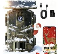 iZEEKER Cámara de Caza Solar, 4K Ultra HD 64MP Camara Fototrampeo con 32GB Micro SD Karte & 5200mAh Batería Recargable, Envio al Movil App y WiFi Bluetooth, Visión Nocturna, IP66 Impermeable