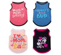 Izefia 4 Piezas de Camisas para Perros 4pcs Ropa Transpirable Amor MamÁ PapÁ Fresco Verano Tanque Camiseta Chaleco para Perro Pequeño Cachorro Gato Mediano