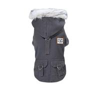 Izefia Ropa para Perros Abrigo Engrosado Sudaderas con Capucha Ropa de Trabajo Perro Uniforme Militar suéter del ejército Chaqueta de algodón para Perro pequeño Perro Mediano Gato (Gris,M)