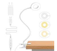 iZELL 23 LED Luz Lectura con Clip [3 Colores y 10 Brillos] Flexo LED Escritorio con Pinza, 40CM Lámpara de Mesa pare Estudio Trabajo Leer Lámparas de Escritorio Regulable con Cuello de Cisne -Blanco