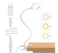 iZELL 23 LED Luz Lectura con Clip [3 Colores y 10 Brillos] Flexo LED Escritorio con Pinza, 70CM Lámpara de Mesa pare Estudio Trabajo Leer Lámparas de Escritorio Regulable con Cuello de Cisne -Blanco