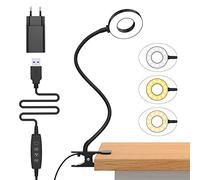 iZELL 23 LED Luz Lectura con Clip [3 Colores y 10 Brillos] Flexo LED Escritorio con Pinza 99.99% Bloqueo de Luz Azul Lámparas de Escritorio, Lámpara Mesa pare Estudio Trabajo Leer(Adaptador Incluido)