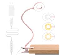 iZELL 23 LED Luz Lectura con Clip [3 Colores y 10 Brillos] Flexo LED Escritorio con Pinza 99.99% Bloqueo de Luz Azul Lámparas de Escritorio, Lámpara Mesa pare Estudio Trabajo Leer(Adaptador Incluido)