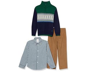 IZOD Boys' 3-Piece Sweater, Dress Shirt, and Pants Set, Hunter Fair Isle, 5