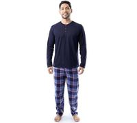 Izod Conjunto de Pijama de Manga Larga para Hombre y Pantalones de Forro Polar, Azul Marino/Azul Marino a Cuadros, Small