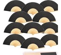 iZoeL 12 Abanicos Negro Boda Invitados Mano, Abanicos de Papel Plegables con Varillas de Madera, Incluye 12 Bolsas de Organza, Detalles de Bodas para Invitados para Fiesta Verano