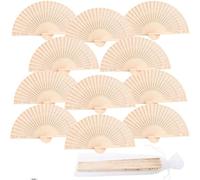 iZoeL 24 Abanicos Madera Boda Invitados Mano, Abanicos de Papel Plegables con Varillas de Madera, Incluye 24 Bolsas de Organza, Detalles de Bodas para Invitados para Fiesta Verano