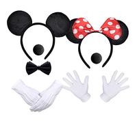 iZoeL 2pcs Diadema Orejas Ratón Lazo Rojo y Negro + 2 Guantes Blancos + 2 Narices + 1 Lazo de Pajarita Halloween Disfraces Carnaval Fiesta Temática Halloween Niños y Niñas Disfraz