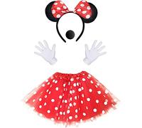 iZoeL Carnaval Disfraz Mouse Mujer Tutú Rojo Lunares Blancos Diadema Orejas Ratón + Guantes Nariz Disfraces Lindos Disfraces Cosplay Fiesta Temática