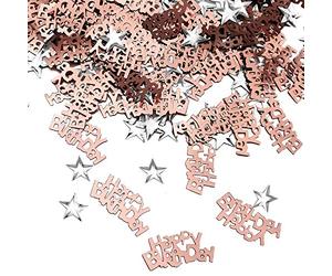 iZoeL Confeti Oro rosa HAPPY BIRTHDAY et plata estrella para Decoración Tabla Fiesta Decoración de Cumpleaños