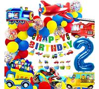 iZoeL Decoración Cumpleaños Globo Foil Camión Bomberos Banner HAPPY BIRTHDAY Guirnalda Globos Fiesta Cumpleaños Niños (2 Año Edad)