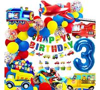 iZoeL Decoración Cumpleaños Globo Foil Camión Bomberos Banner HAPPY BIRTHDAY Guirnalda Globos Fiesta Cumpleaños Niños (3 Año Edad)