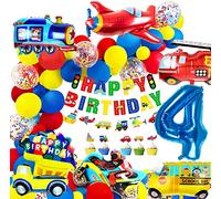 iZoeL Decoración Cumpleaños Globo Foil Camión Bomberos Banner HAPPY BIRTHDAY Guirnalda Globos Fiesta Cumpleaños Niños (4 Año Edad)