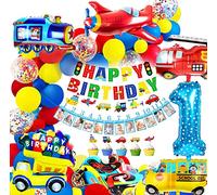 iZoeL Decoración Cumpleaños Globo Foil Camión Bomberos Banner HAPPY BIRTHDAY Guirnalda Globos Fiesta Cumpleaños Niños (1 Año Edad)