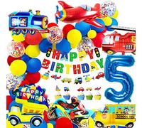 iZoeL Decoración Cumpleaños Globo Foil Camión Bomberos Banner HAPPY BIRTHDAY Guirnalda Globos Fiesta Cumpleaños Niños (5 Año Edad)