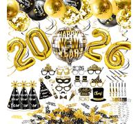 iZoeL Decoración De Nochevieja 2026 Set Fiesta Globo Dorado 2026 HAPPY NEW YEAR Decorativa Globo Nochevieja Fotográficos Matracas Metálicas Serpentinas Confeti Espiral Decoración Fiesta Año Nuevo