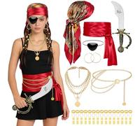 iZoeL Disfraz De Carnaval Mujer Accesorios Medievales para Disfraz Pirata con Pañuelo Cinturón Cadena para El Vientre Collar Parche Ojo Pendiente Cuchillo De Plástico para Fiestas Temáticas Carnaval