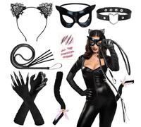 iZoeL Disfraz De Carnaval Mujer Diadema Con Orejas Gato Collar Cola Gato Máscara Gato Guantes Accesorios Para Disfraz De Gato Disfraz Para Mujer Carnaval Halloween Fiesta Temática