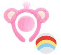 iZoeL Disfraz De Carnaval Mujer Diadema Orejas De Oso Cola Pegatina Arcoíris Accesorio Para Carnaval Disfraz Diadema Animal Gorro Oso Carnaval Disfraces Fiesta Temática Halloween Rosa