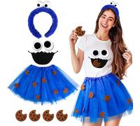 iZoeL Disfraz de monstruo de migas para mujer y niña, diadema con tutú con cookie monstruo, adhesivo para carnaval, disfraz de carnaval, fiesta temática