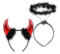 iZoeL Halloween Diadema 2pcs Diablo Cuernos Diablo Orejas + Halo Negro Halloween Disfraz Accesories Señoras Fiesta Mujer Disfraces(Negro)