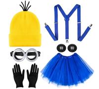 iZoeL Halloween Disfraz Amarillo Señoras Niñas, Sombrero Amarillo Tutu Falda Gafas Guantes Botones Tirantes Señoras Halloween Disfraz Niñas