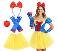 iZoeL Halloween Disfraz Blancanieves Mujer Princesa Tutu Falda Diadema Lazo Rojo Guantes Azules Manzana Falsa Carnaval Disfraz Mujer