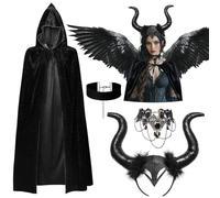 iZoeL Halloween Disfraz Disfraz De Maléfica Disfraz diablo Para Mujer Diablo Capa Cuernos Diadema Collar Gótico De Encaje Halloween Disfraz Mujer