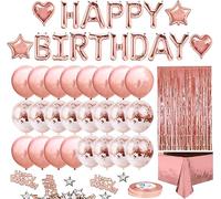 iZoeL Oro Rosa Decoraciones Cumpleaños Decoraciones Fiesta Cumpleaños Para Niñas y Mujeres Pancarta Globos Feliz Cumpleaños Happy Birthday Rosegold