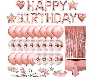 iZoeL Oro Rosa Decoraciones Cumpleaños Decoraciones Fiesta Cumpleaños Para Niñas y Mujeres Pancarta Globos Feliz Cumpleaños Happy Birthday Rosegold