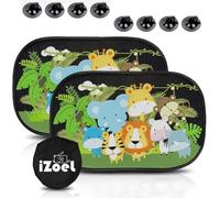 iZoeL Parasol de coche para bebés y niños, 2 unidades, estático, para ventana lateral, 80 g/m², animales, coches, parasoles traseros universales con 8 ventosas y bolsa de almacenamiento, protección